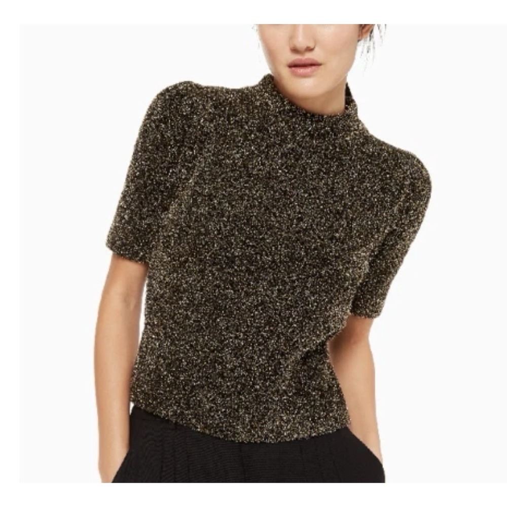 Kate Spade Dashing Beauty Metallic Textured Sweater Womens Large Black Gold NWOT